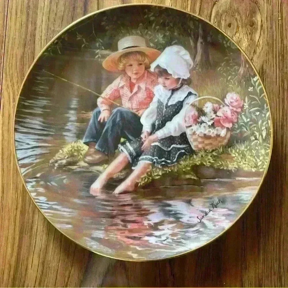 Reco Other - “LITTLE ANGLERS” Collector Plate By S. Kuck 23k Gold rim 1981 Reco Collection